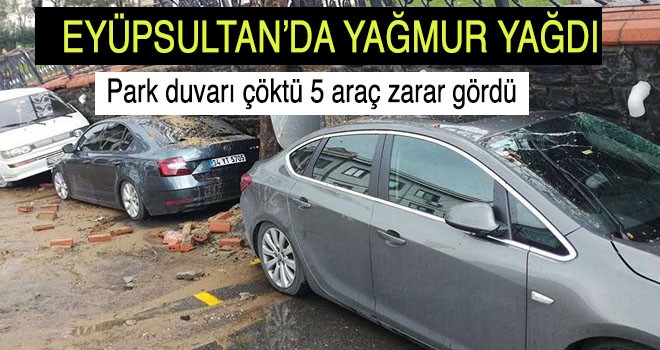 Park duvarı çöktü 5 araç zarar gördü