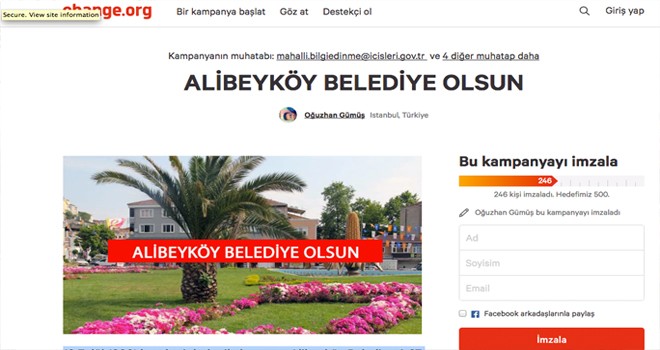 ALİBEYKÖY BELEDİYE OLSUN DİYE İMZA KAMPANYASI DÜZENLENİYOR