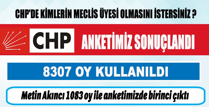 CHP'DE KİMLERİN MECLİS ÜYESİ OLMASINI İSTERSİNİZ ? ANKETİMİZ SONUÇLANDI